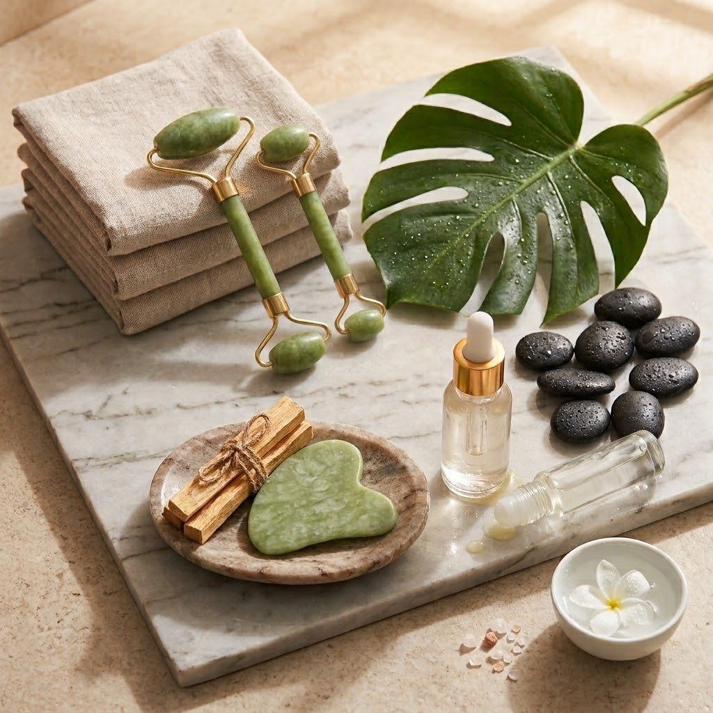 Gros plan sur la texture naturelle de la pierre de jade du gua sha