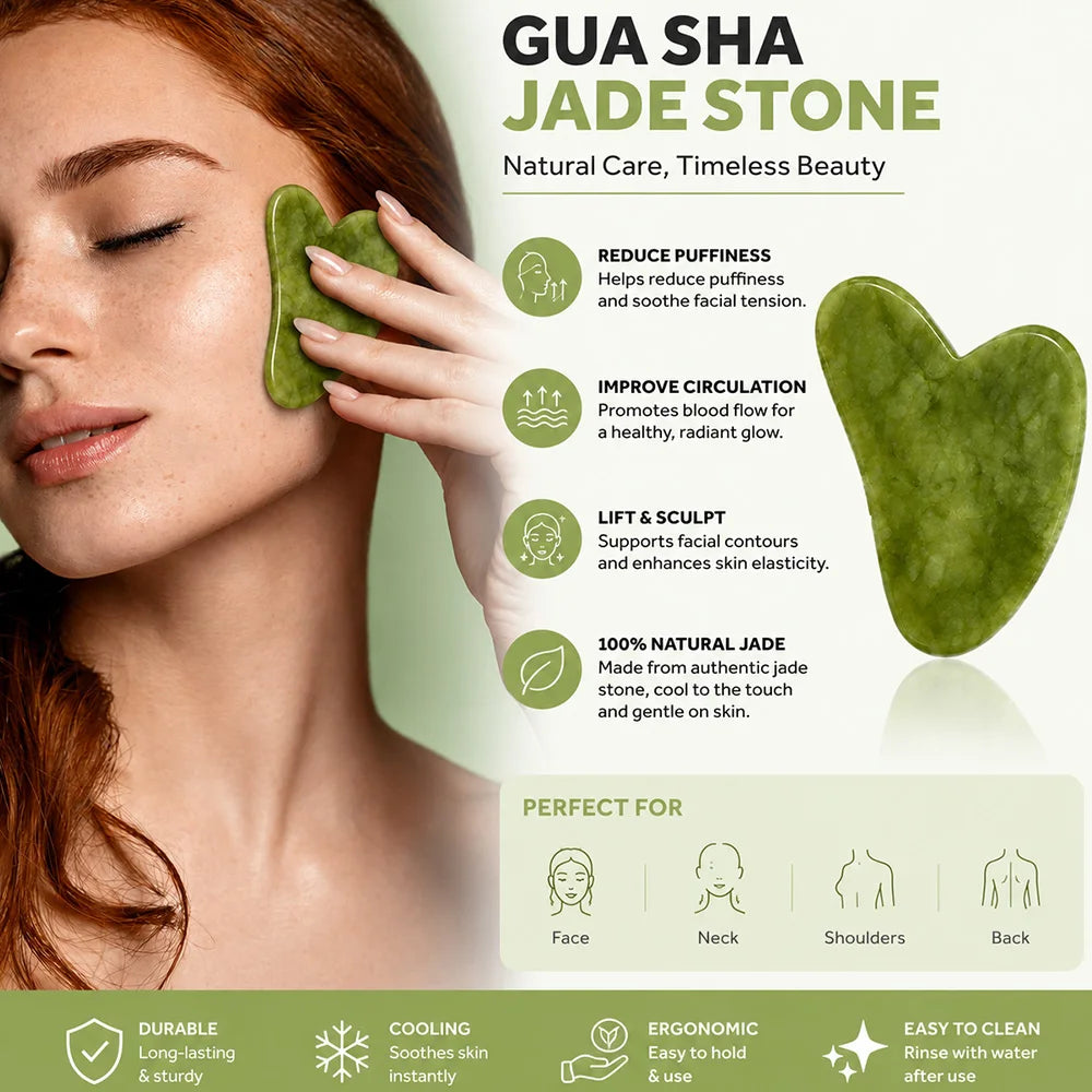 Set Gua Sha Pierre de Jade — 3 Outils Massage Visage & Corps