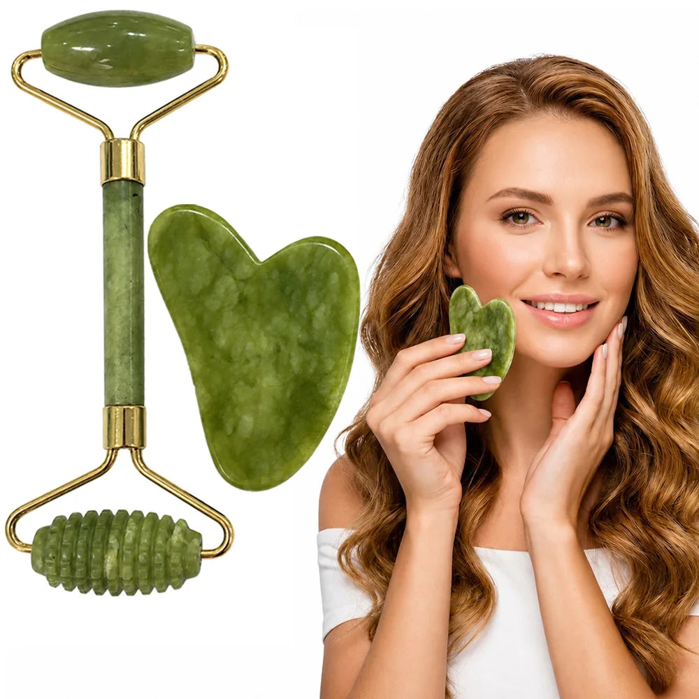 Set Gua Sha Pierre de Jade — 3 Outils Massage Visage & Corps