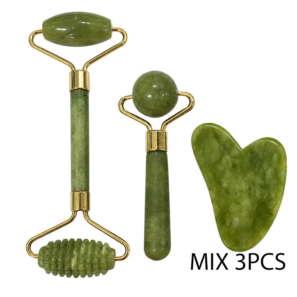 Set Gua Sha Pierre de Jade — 3 Outils Massage Visage & Corps