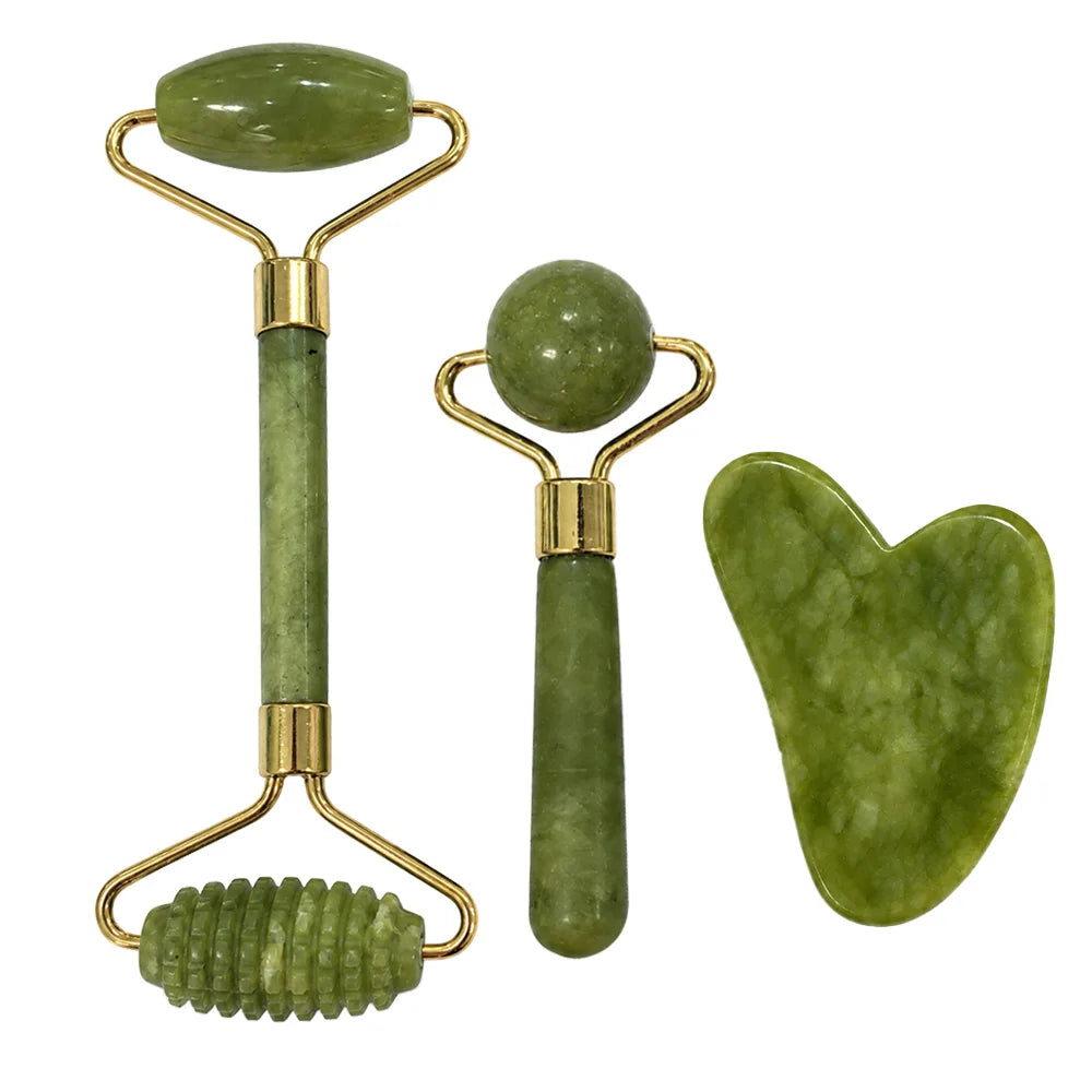 Gua Sha Jade Stone Set — 3 Tools for Face & Body Massage