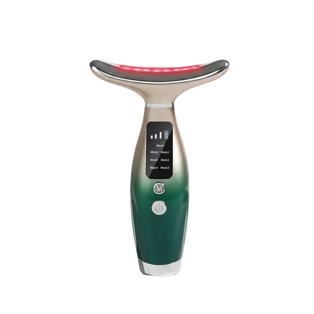 Appareil EMS micro-courant visage et cou sur fond blanc