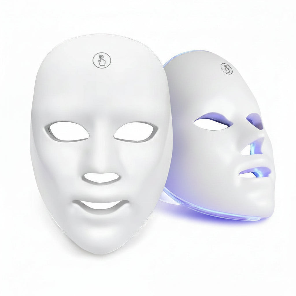 Masque LED facial, détail des boutons et réglages de couleur