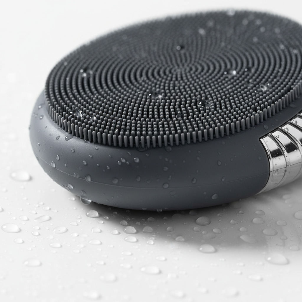 Vue macro de la texture et des picots en silicone de la brosse nettoyante