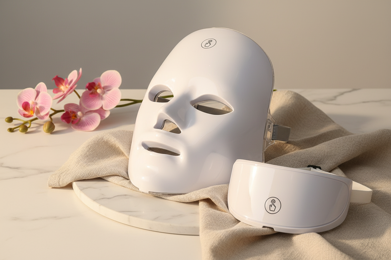 Masque LED scène éditoriale marbre