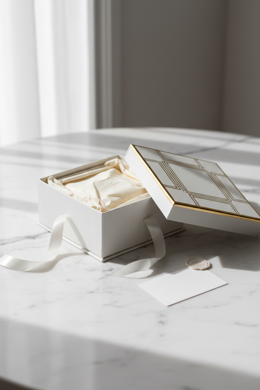 Unboxing luxe sur marbre